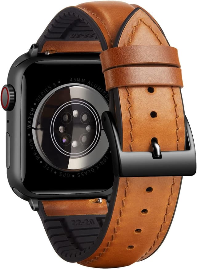 Detalle de BINLUN Oil Wax Leather & Silicone Hybrid Apple Watch replacement strap (38mm–42mm compatible)