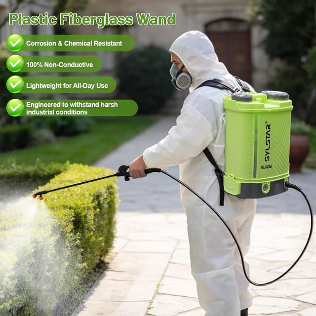 Detalle de SYLSTAR 16L Battery Powered Knapsack Sprayer (Makita 18V Compatible) – 100PSI Backpack Sprayer with 5 Nozzles