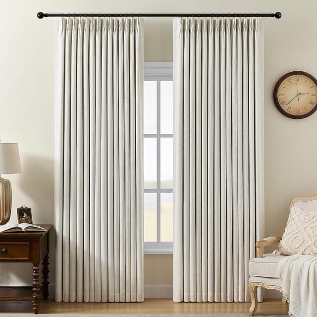 Detalle de Pinch Pleated Blackout Linen Curtains (95" Long, 2 Panels) — 100% Blackout Thermal Room Darkening Drapes