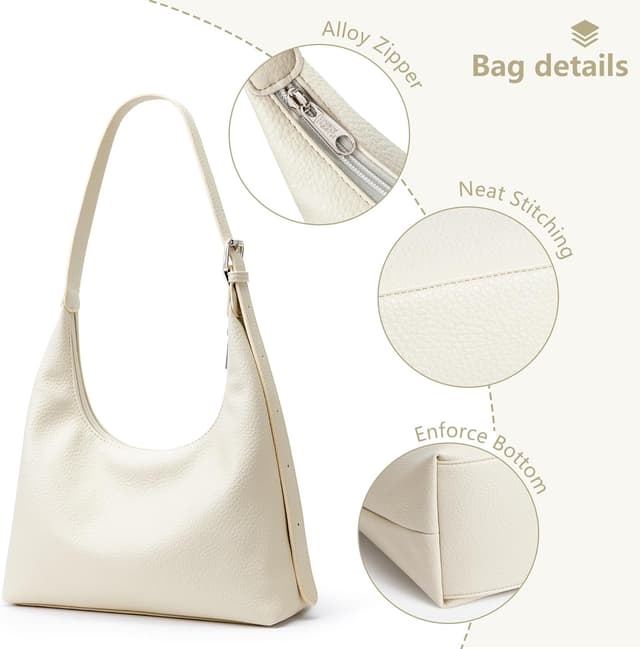 Detalle de KALIDI Damen Handtasche/Schultertasche aus PU-Leder im Vintage-Hobo-Stil mit verstellbarem Gurt