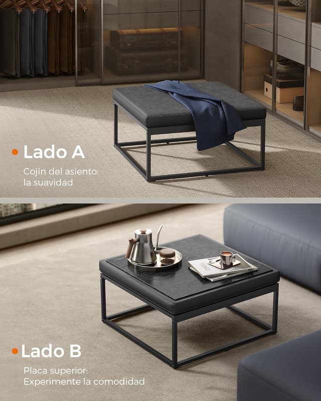 Detalle 1 de SONGMICS HOME Luiz - Mesa de Centro Cuadrada Minimalista 🖤