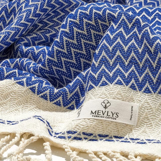 Detalle de MEVLYS Saunatuch & Hamamtuch im 2er-Set aus vorgewaschener türkischer Baumwolle (Mint/Sax Blau) – Strand-, Yoga- und Picknicktuch