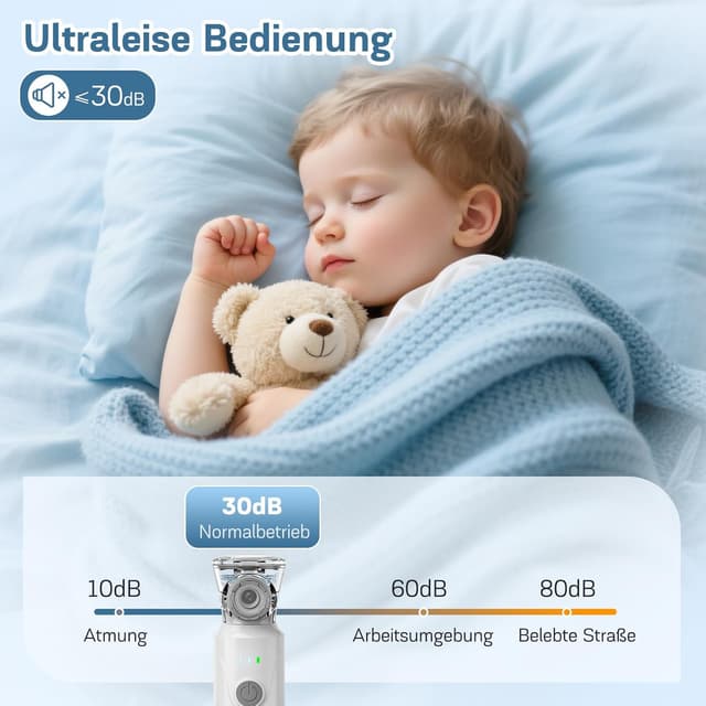 Detalle de Tragbares Nigecue Inhalationsgerät (Vernebler-Set) mit Mundstück, 2 Masken und USB-C Akku