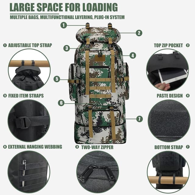 Detalle de Astis 80+20L Wandern & Camping Rucksack (100L) – wasserdicht, ohne Innengestell