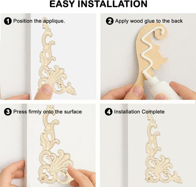 Thumbnail 6 de Aiminjey 12Pack Wood Appliques and Onlays Corner Carved Decorative Trim (12×6cm)