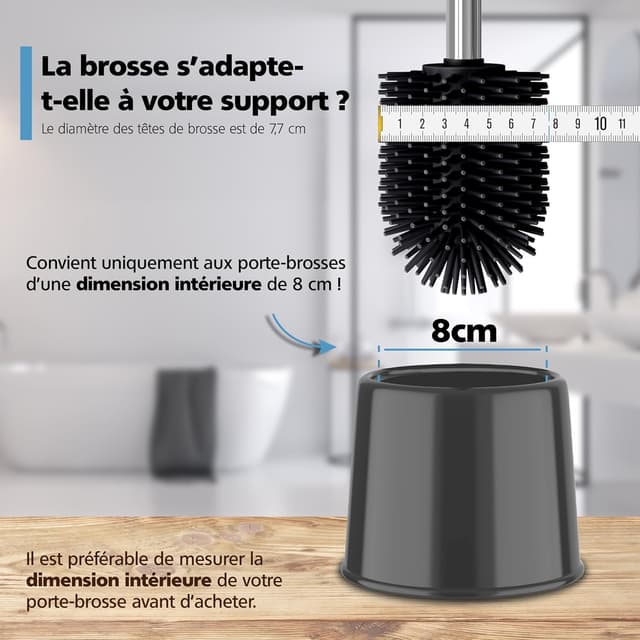 Detalle de Nirox lot de 2 brosses WC en silicone avec manches en acier inoxydable et têtes TPR (Ø 7,7 cm)