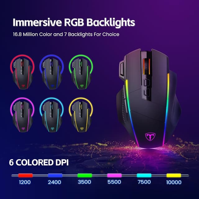 Detalle 2 de Wireless Gaming Mouse 10,000 DPI ergonomic RGB gaming mouse
