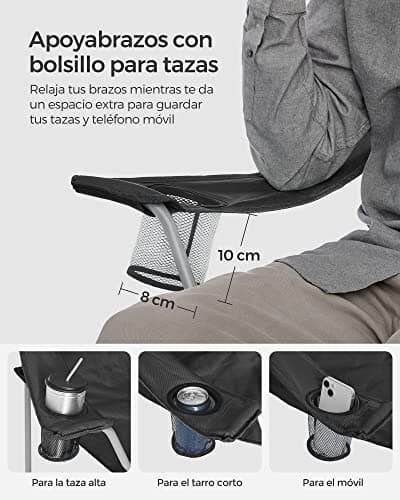 Thumbnail 6 de SONGMICS GCB08BK: juego de 2 sillas de camping plegables con respaldo alto y apoyabrazos