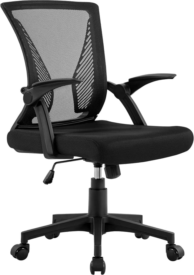 Detalle de Yaheetech sedia da ufficio ergonomica con schienale in rete, lombare e braccioli ribaltabili (a ruote) nero