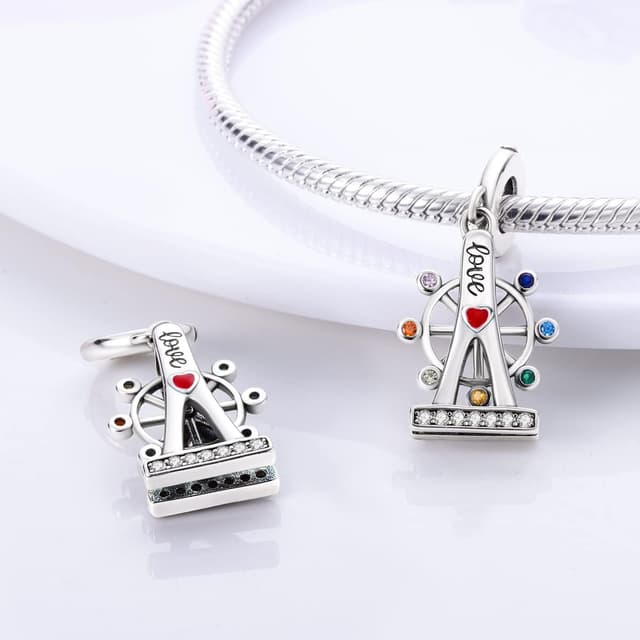Detalle de Parmuz 925 Sterling Silber Charms mit Glas- & Zirkonia-Optik (Stern, Mond, Schmetterling, Katze)