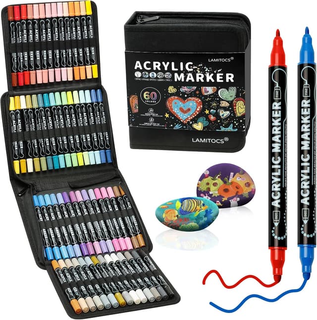 Imagen de Lamitocs 60 colori pennarelli acrilici doppia punta 🎨 en OfertitasTOP
