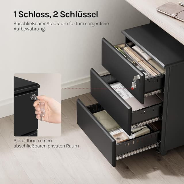 Thumbnail 6 de WOLTU Rollcontainer Metall 3 Schubladen Schwarz