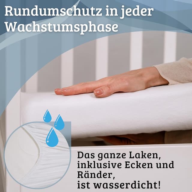 Detalle de bisoo Spannbettlaken Baby 60x120 – wasserdichtes Matratzen-Spannbettlaken aus Baumwolljersey (Öko-Tex), 1 Stück, Weiß