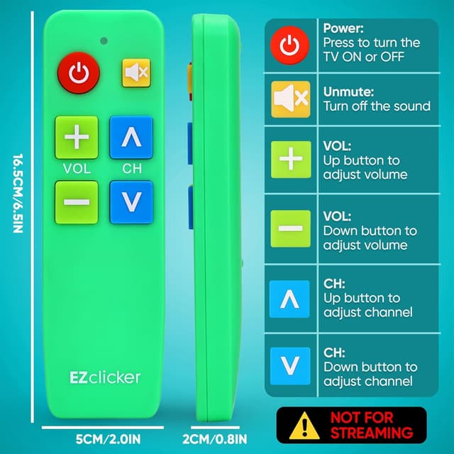 Detalle de EZclicker TV Remote for Seniors (Green) — Extra Simple Big Button Remote for TV Control