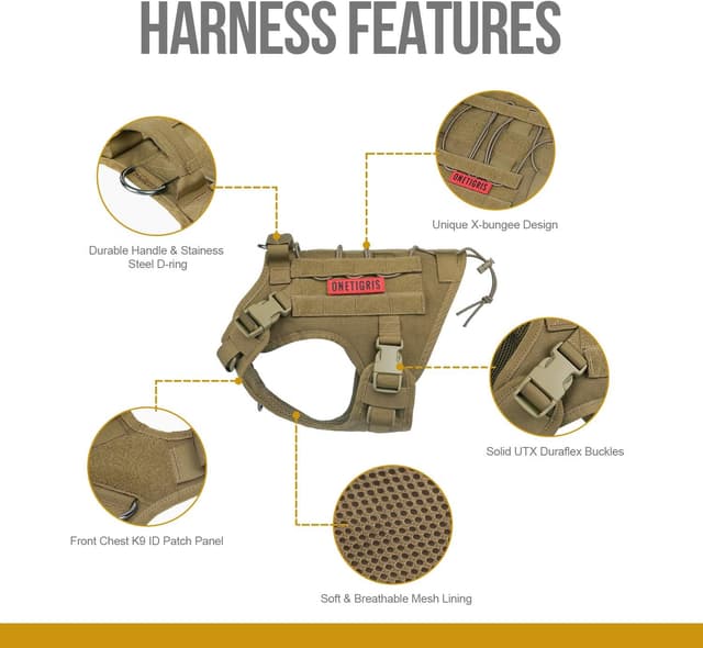 Detalle 2 de OneTigris FIRE WATCHER taktisches Hundegeschirr mit 1 Griff und MOLLE (1000D Nylon), XL, Braun