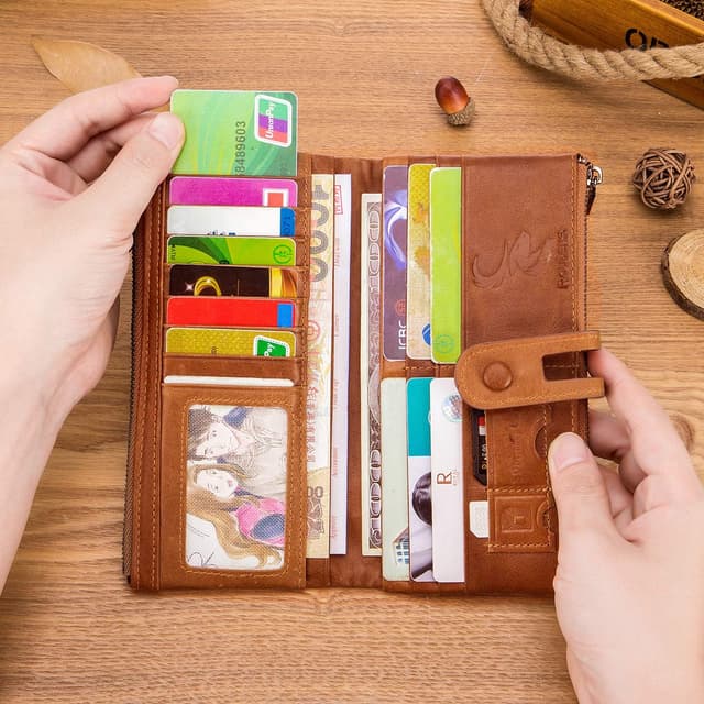 Thumbnail 6 de Roulens Genuine Leather women’s slim zip bifold clutch wallet with RFID blocking