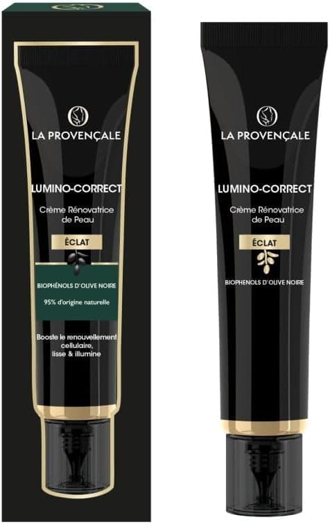 Detalle de La Provençale Lumino-Correct Crème Rénovatrice de Peau booster d’éclat aux biophénols d’Olive noire (40 ml)