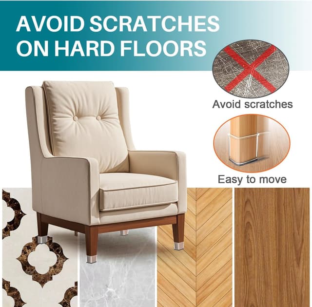 Detalle de Set da 24 protezioni quadrate per gambe di sedie in feltro e silicone (Large) – per gambe 19-25 mm