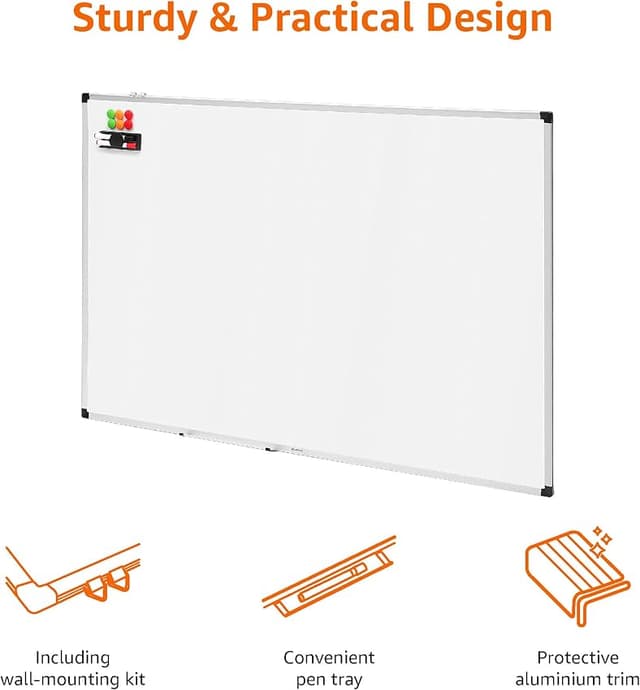 Detalle de Amazon Basics Pizarra blanca magnética 150 × 100 cm 📋