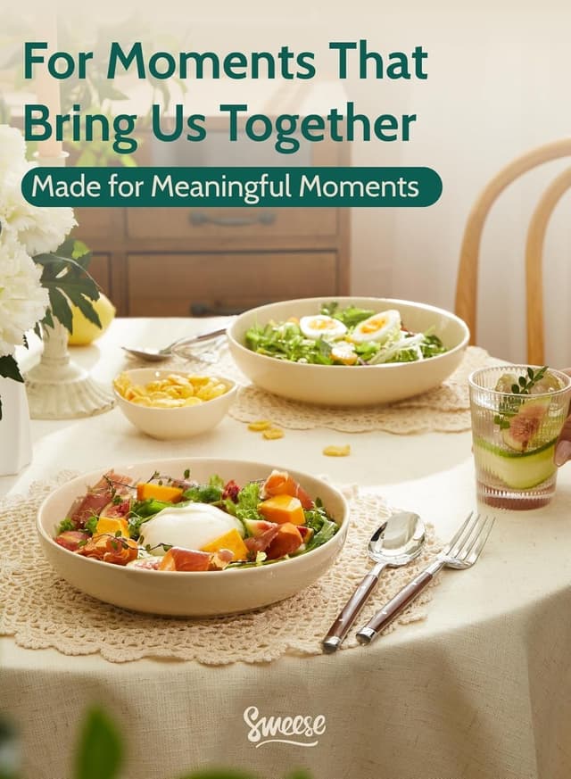 Detalle 2 de Sweese 30 Oz Salad Serving Bowls Set of 6 (8.4 Inch) Beige Porcelain Bowls