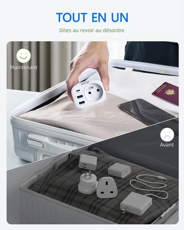 Thumbnail 6 de LENCENT Adaptateur Prise USA 4 en 1