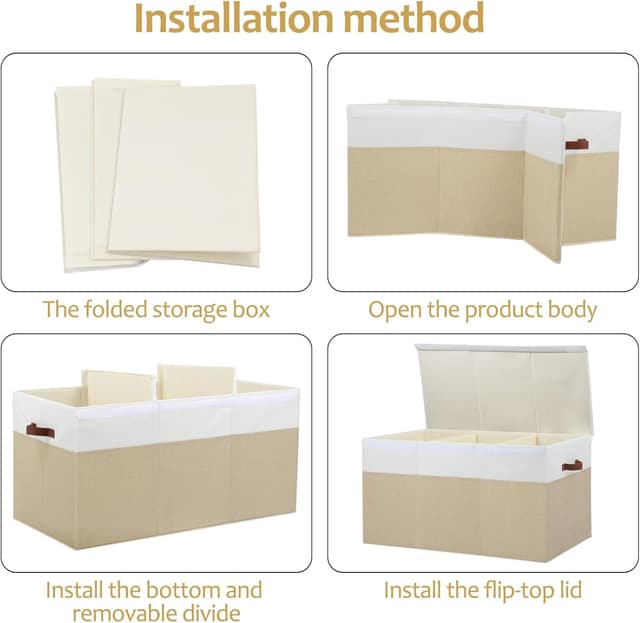 Thumbnail 6 de Gowee Extra Large Toy Storage Box with Lid (35.5" x 17" x 17") — Beige and White