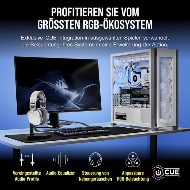 Thumbnail 6 de Corsair HS80 RGB Wireless Multiplattform Gaming-Headset (Dolby Atmos, iCUE, omnidirektionales Mikrofon) in Weiß
