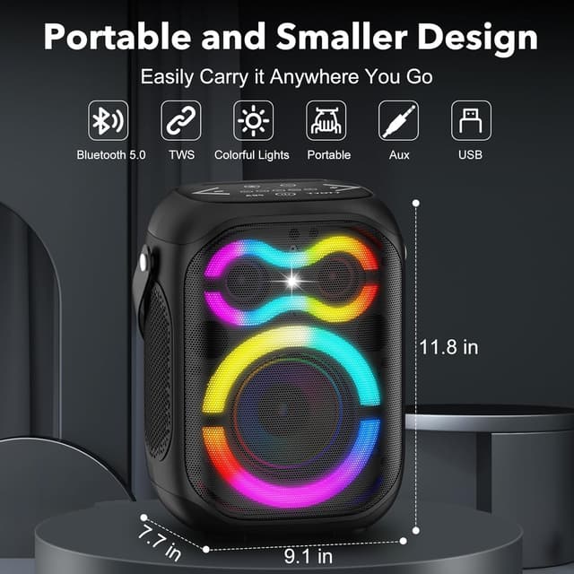 Detalle de TYOTY Altoparlante Bluetooth portatile con luci LED e maniglia, 80W wireless TWS