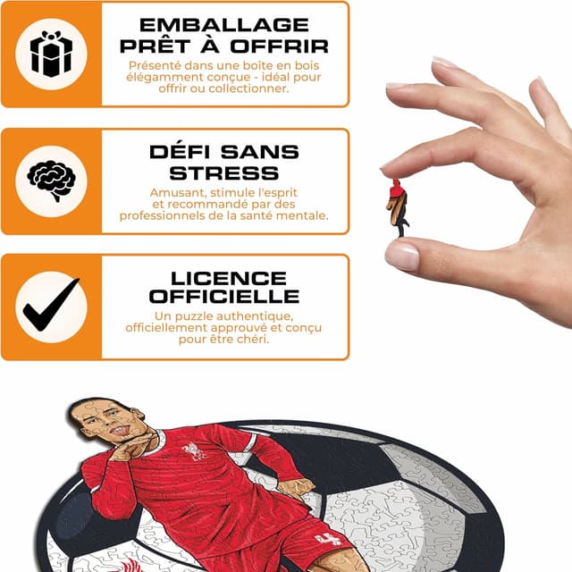 Detalle de Iconic Puzzles Liverpool – Virgil Van Dijk, puzzle en bois sous licence officielle (taille M, 270 pièces)