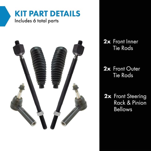 Detalle de TRQ Front Steering Kit (2 Inner Tie Rods, 2 Outer Tie Rods, Rack & Pinion Bellows) for Select GM Models
