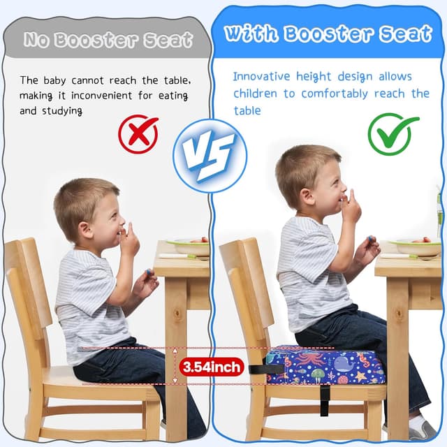 Detalle 2 de Blue Toddler Booster Seat for Dining Chair with PU Cover, Non-Slip Base & Adjustable Seat Belts