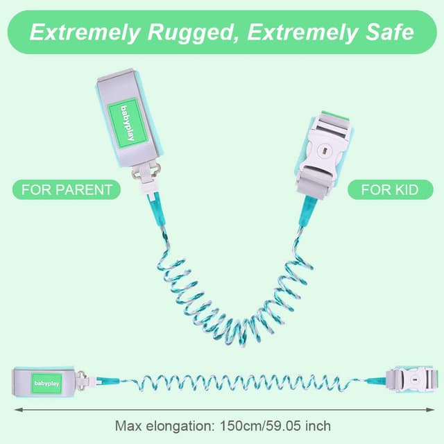 Detalle 2 de AOMIG Baby Anti-verloren Gürtel mit 360° drehbarer Handgelenk-Leine (Sicherheitsschloss) – Grün