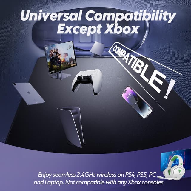 Thumbnail 6 de NUBWO G06 Dual Wireless Gaming Headset mit Mikrofon (2,4-GHz + Bluetooth) für PS5, PS4, PC, Mobile & NS – Weiß/Grün