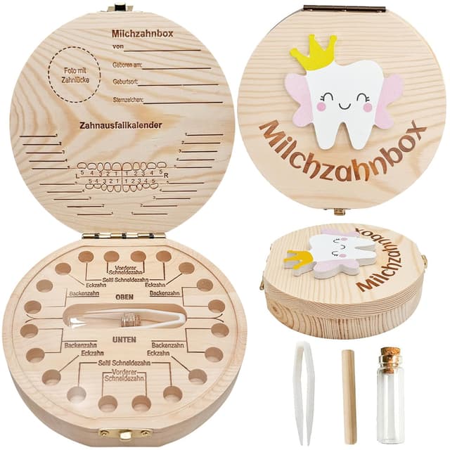 Detalle de Shengruili Zahnbox aus Holz für Milchzähne – Aufbewahrungsbox für Baby-Zähne mit Verschluss
