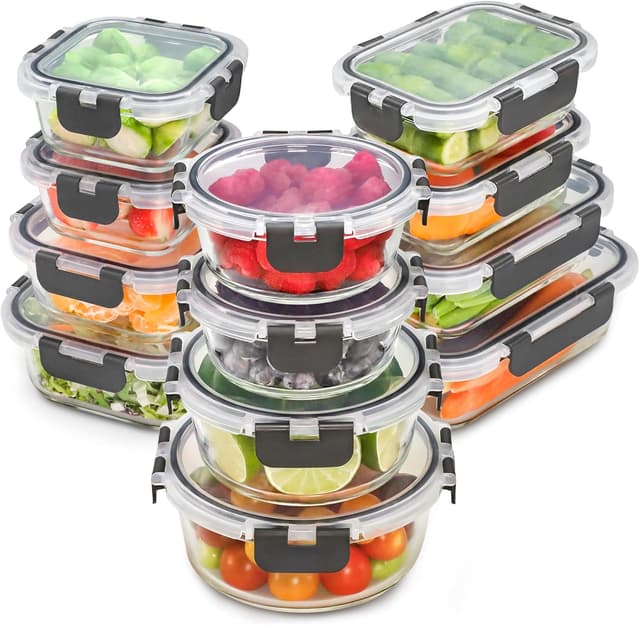 Detalle de Freshware Glass Storage Containers with Lids 24 Pieces