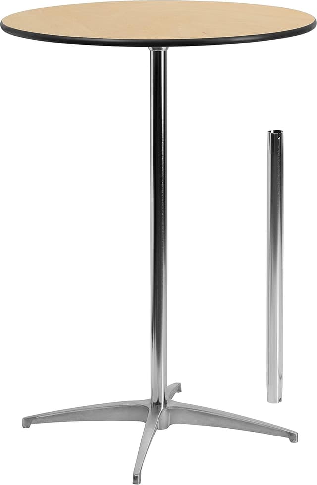 Detalle de Flash Furniture Lars 30" Round Cocktail Table with Adjustable Columns (30" and 42") in Natural Birchwood