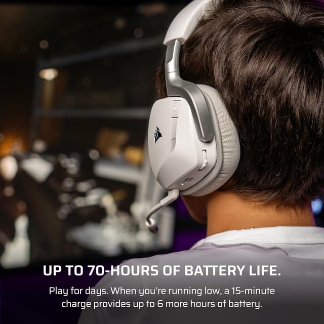 Detalle de Corsair Void v2 Wireless Gaming-Headset mit Bluetooth, Dolby Atmos und bis zu 70 Stunden Akkulaufzeit – Weiß