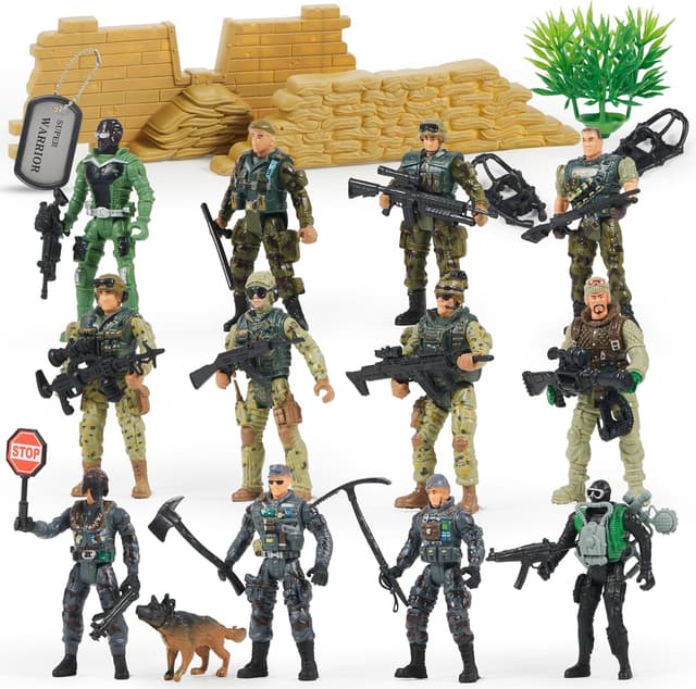 Detalle de JOYIN 16 PCs Army Men Playset with 12 Army Ranger Figures and Weapon Accessories