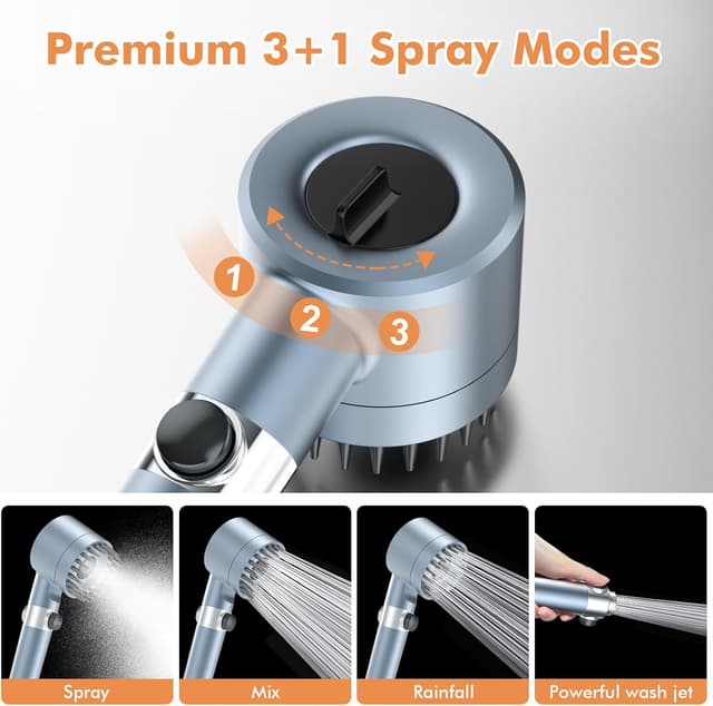 Detalle de MEKO Hard Water Filter Shower Head with 15-Stage Filter and 3+1 Spray Modes (Blue) + 1.5m Hose