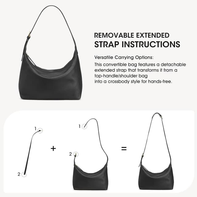 Detalle de Kattee genuine leather hobo bag for women with adjustable removable strap