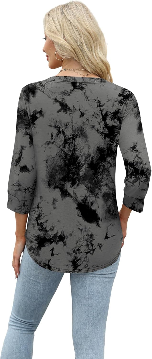 Detalle de Aokosor women’s 3/4 sleeve V-neck tunic top (office wear, curved hem)