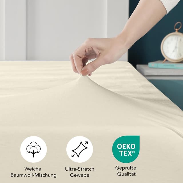 Detalle de Utopia Bedding Jersey-Spannbettlaken in Beige, 120 x 200 cm, 25 cm Einstecktiefe