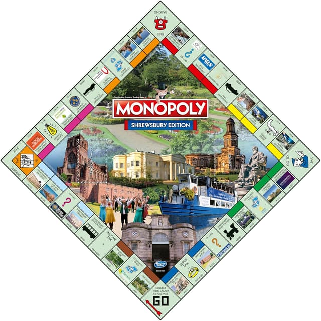 Detalle de Winning Moves Shrewsbury Town Monopoly board game – Advance to Concord College & trade your way to success
