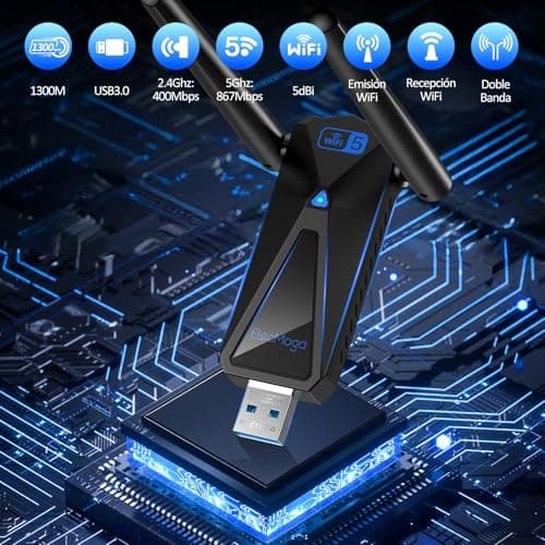 Detalle 2 de ElecMoga Adaptador WiFi USB 1300Mbps