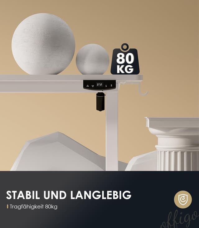 Detalle 1 de OffiGo höhenverstellbarer Schreibtisch 180x80 cm elektrisch mit USB & Steckdosen, 2-Positionen-Speicher