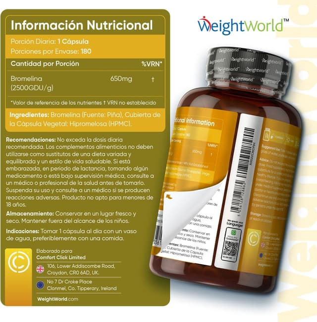 Thumbnail 1 de Bromelina 650 mg - 180 Cápsulas Veganas para Digestión 🥭