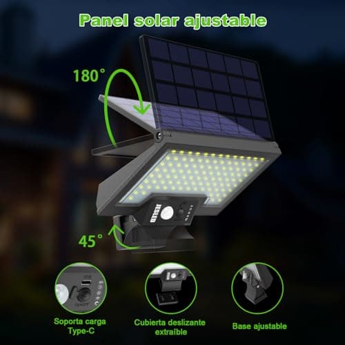 Detalle 2 de JESLED Luz Solar Exterior con Sensor de Movimiento y 108 LEDs (giratoria, 4 modos, IP65)