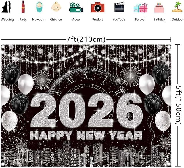 Thumbnail 5 de BINQOO 2026 New Year Eve Backdrop 7x5 ft 🎉
