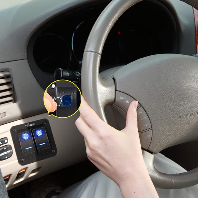 Detalle de Nilight 90106B 2-Gang Rocker Switch Panel (5-Pin) for 12V/24V Vehicles, Marine & ATVs — Blue