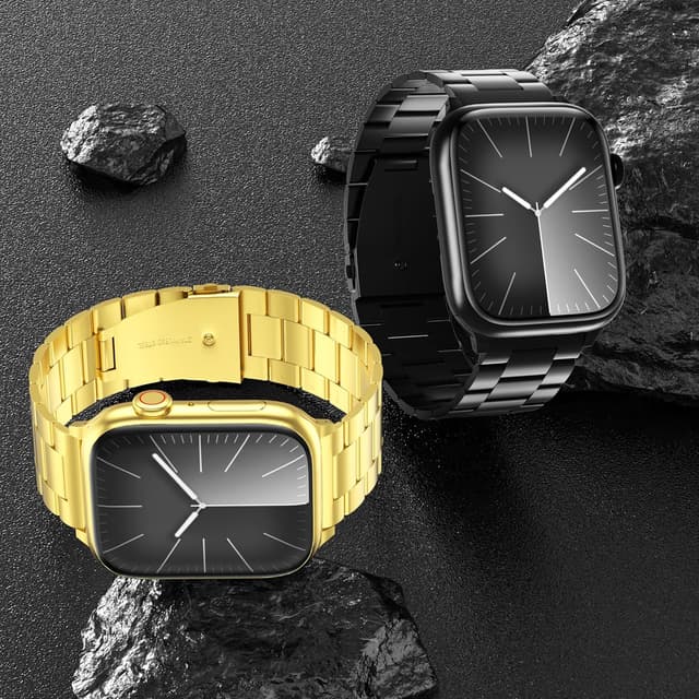 Detalle de Snyeest 2-Pack Stainless Steel Apple Watch Replacement Bands (Black + Gold) for 49mm/46mm/45mm/44mm/42mm